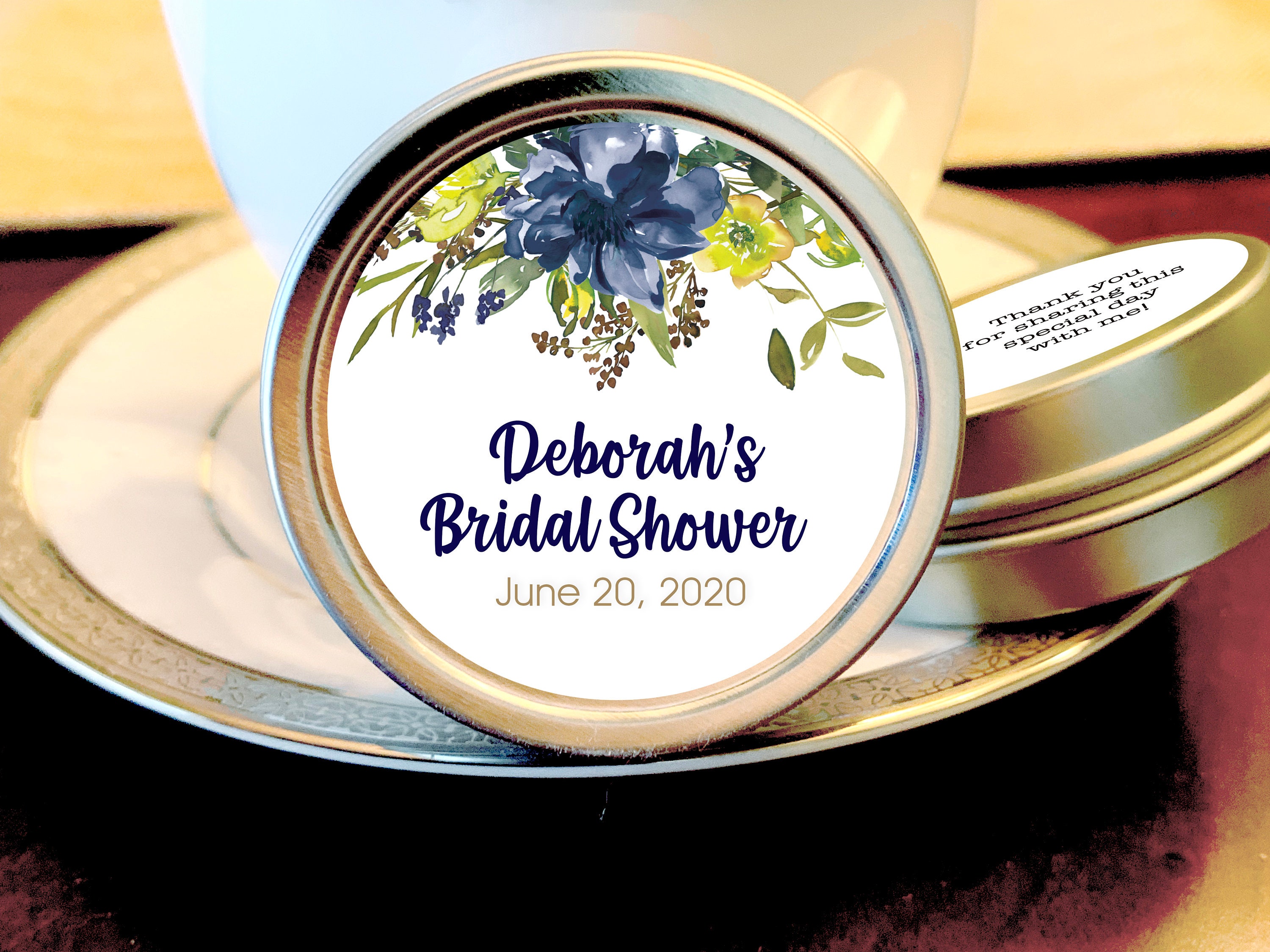 Navy Yellow And White Wedding Favor Mint Tins Personalized