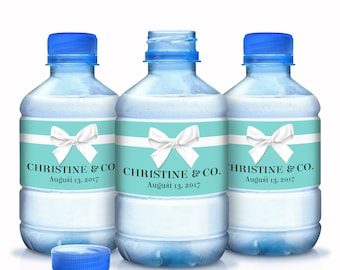 30 Printed Water Bottle Labels | Robins Egg Blue | Waterproof, Smudge proof, Peel and Stick | Weddings, Bridal Shower, Birthday and more