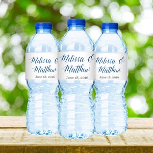 30 Wedding Water Bottle Labels, Personalized Water Bottle Labels, Blue Wedding Labels, Wedding Welcome Bags, Calligraphy Label