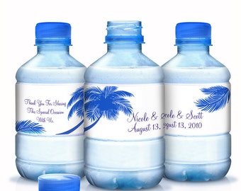 30 Palm Tree Wedding Water Bottle Labels - Beach Themed Bottle Labels - Beach Themed - Wedding Decor - Bridal Showers, Wedding, Anniversary