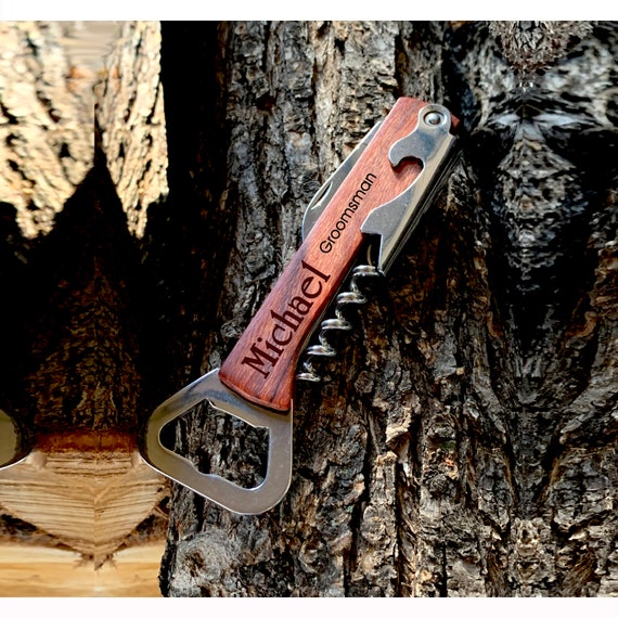 Personalized Wine Bottle Opener, Cork Screw, Wedding Favors, Groomsmen Gift,Best Man Gift, House Warming, Custom Wood Wine Opener Il_570xn