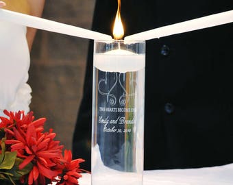 Personalized Floating Unity Candle - Names and Date - Whimsical Hearts - Double Hearts - Unity Vase - Unity Candle Ceremony Vase