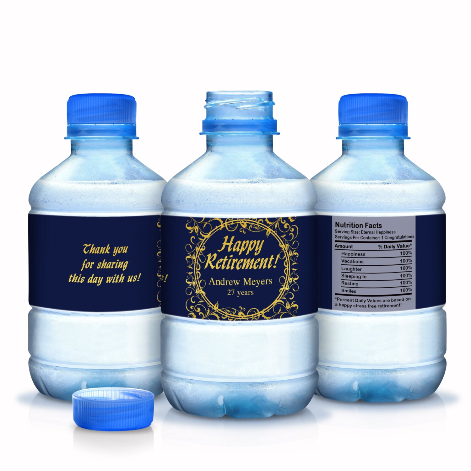 30 Retirement Ornate Water Bottle Labels Gold Ornate Retirement