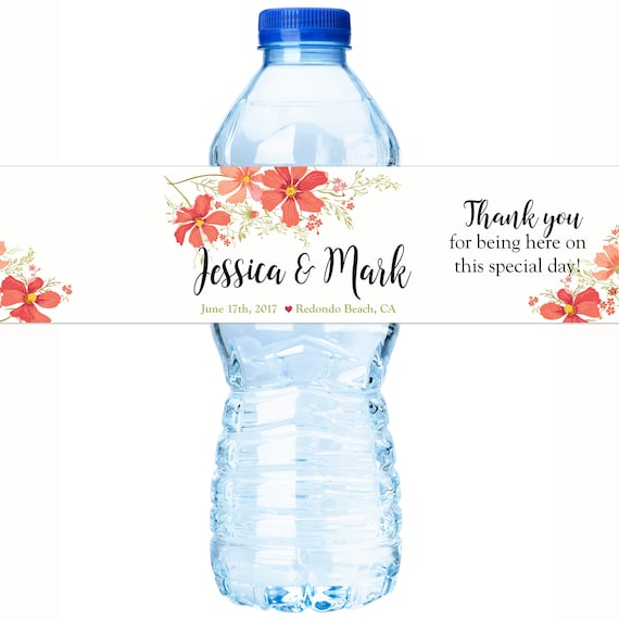 Custom Floral Wedding Waterproof Bottle Sticker Labels -   Water  bottle labels wedding, Wedding water bottle stickers, Wedding water bottles