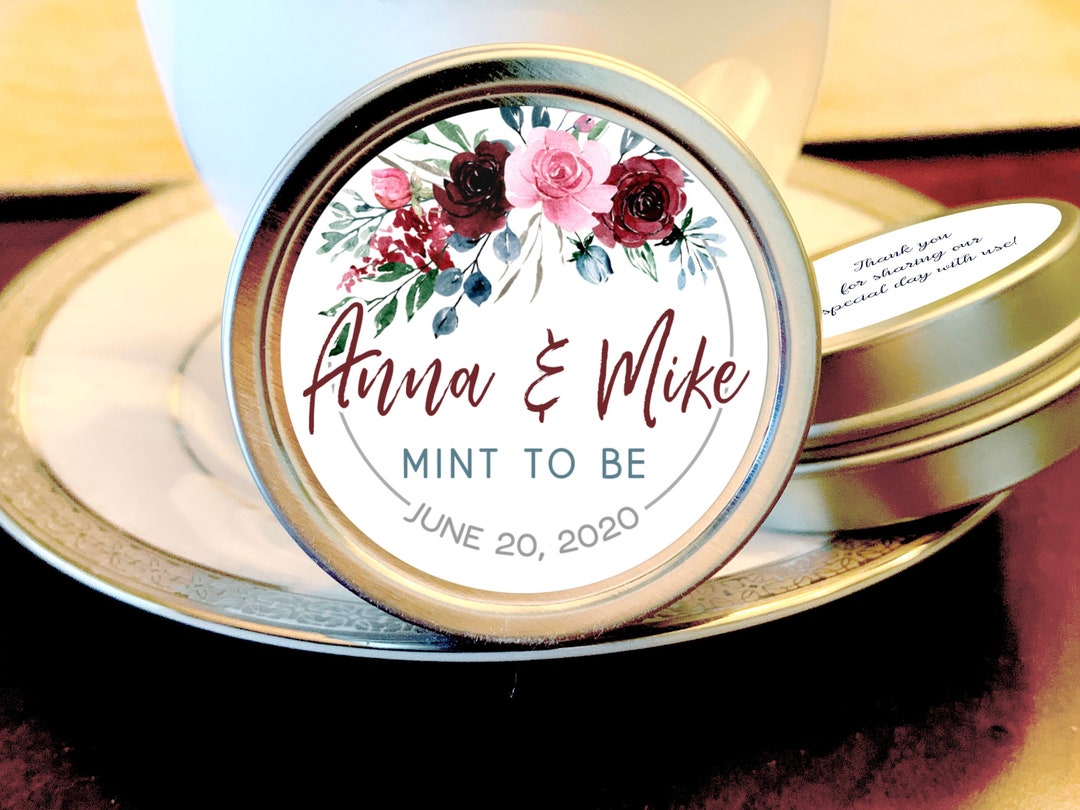 Wedding Mint Tin Favors | Pink Burgundy Blue Rose | Personalized Silver Round Candy Tin | Mint ...