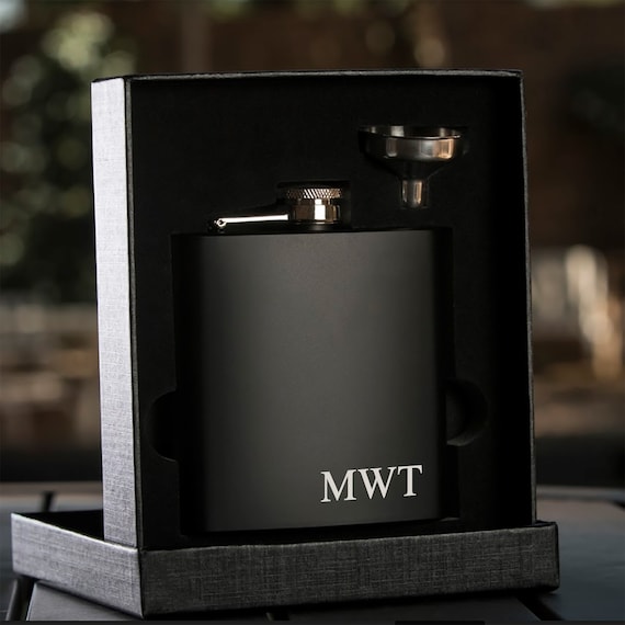 Engraved Flask | Personalized Black Flask | Groomsman Flask | Best Man Flask | Wedding Party Flask | Bridal Party Flask | Initials Flask Il_570xn