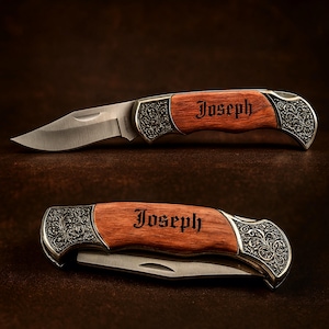 Personalized Rosewood Hunting Knife, Engraved Pocket Knife, Gift for Men
