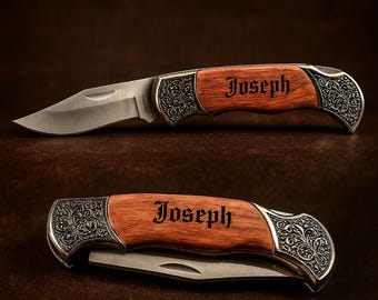 Personalized Rosewood Hunting Knife, Engraved Pocket Knife, Gift for Men