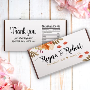 Fall Leaves Personalized Chocolate Bar Wrappers: Wedding Favors (Set of 12)