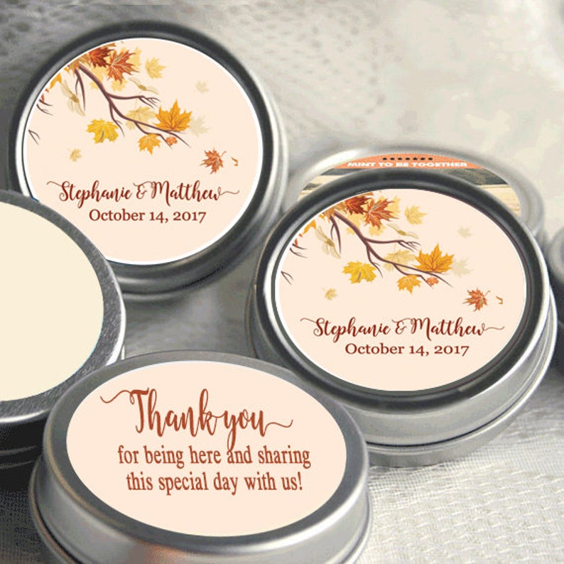 Rustic Wedding Thank You Gift Fall Bridal Shower Autumn 72 Personalized Fall Mint Tins Fall in Love Mint Favor Keepsake