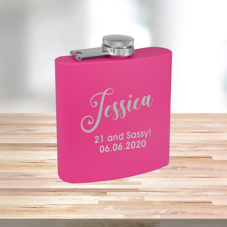 Personalized Matte Pink Flask Custom Flask Engraved Pink Flask Birthday Flask Wedding Party Gift Bridesmaid Gift Pink Flask Name Flask