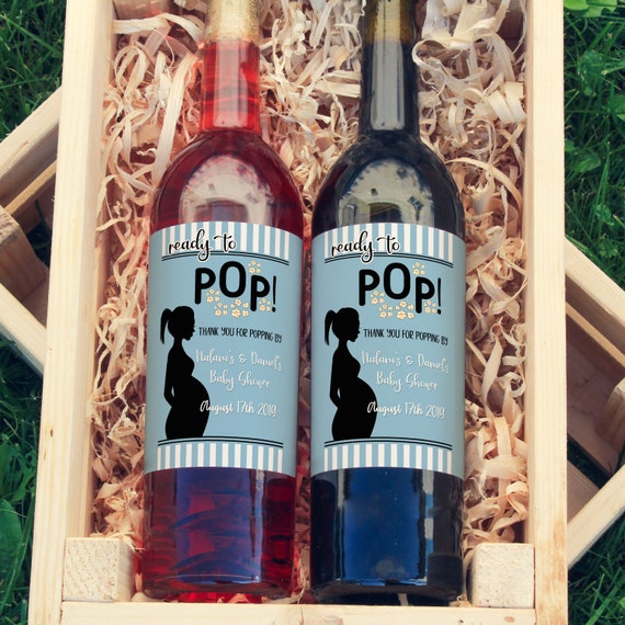 Ready to POP! Baby Shower Wine Labels Baby Shower Wine Favor Labels Gender Reveal Labels