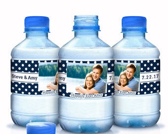 30 Personalized Wedding Water Bottle labels - Happily Ever After Water Bottle Labels - Bridal Shower Labels  - Polka Dot Wedding Labels