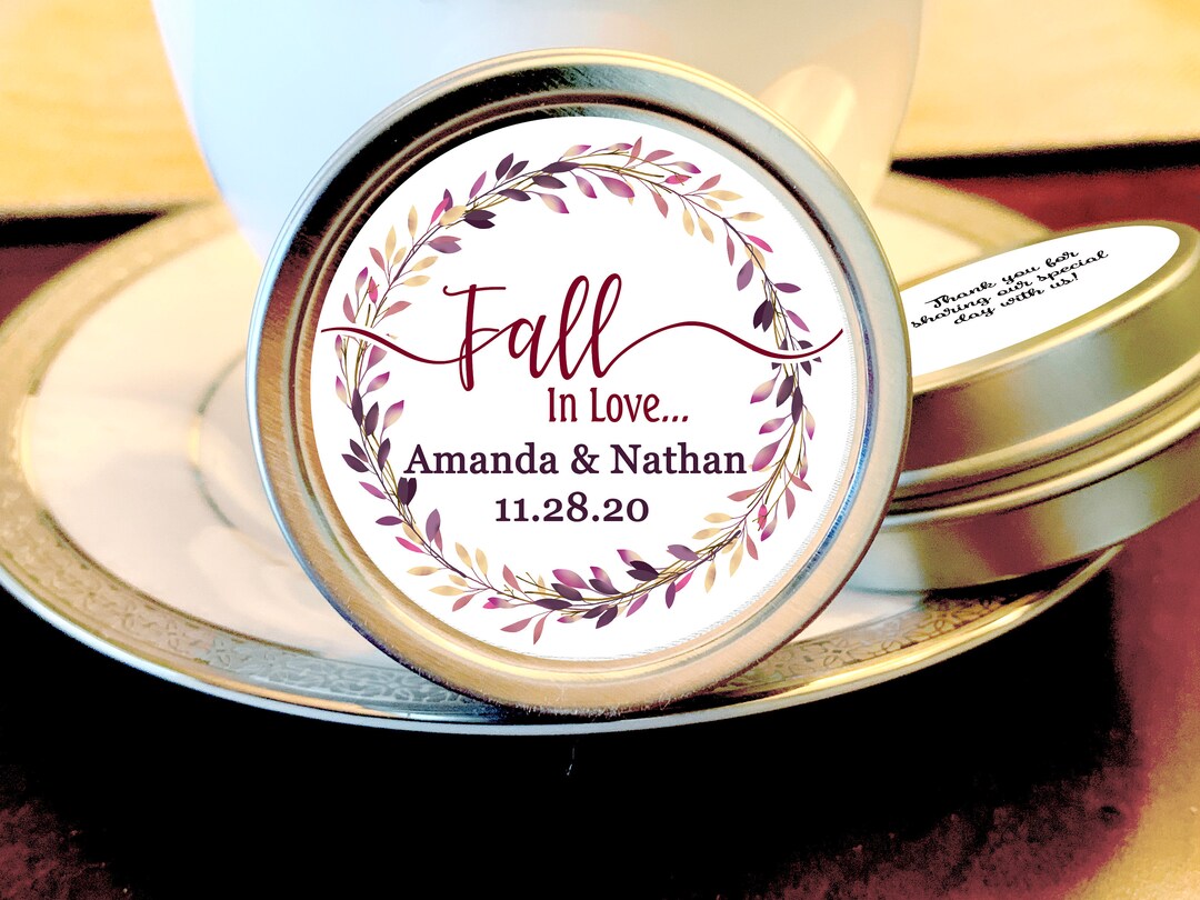 Mint Tin Wedding Favors Fall in Love Fall Wreath Mint Favors Custom