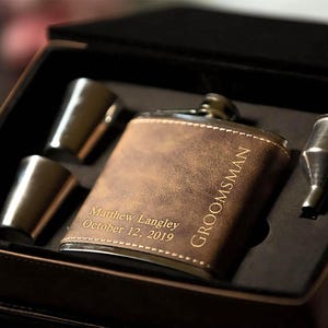 Personalized Rustic Brown Leather Hip Flask – Groomsmen Gift, Best Man Gift, Gift for Him – Variety of Other Colors Available