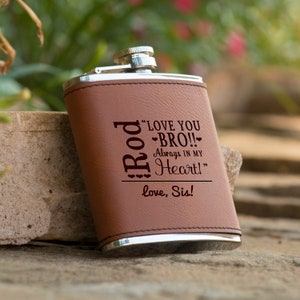 Personalized Bridal Party Brown Leather Flask, From Sister to Brother, Brother of the Bride, Personalized Gifts, Gift for Brother