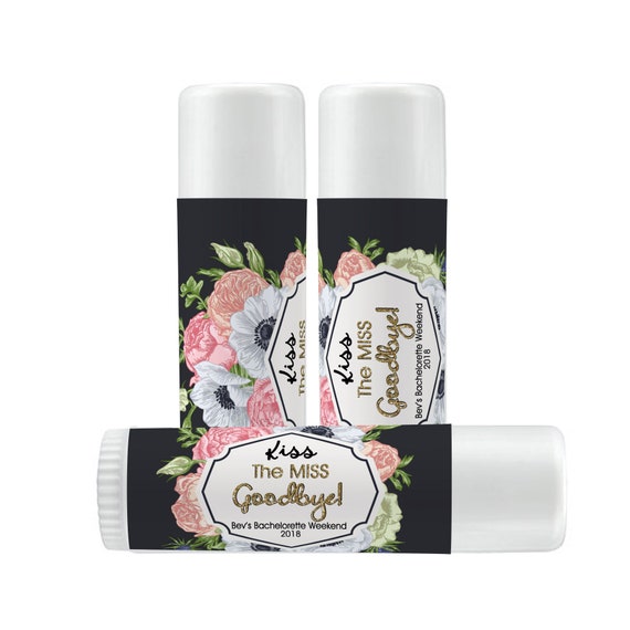 Personalized Lip Balm Labels - Kiss the Miss Goodbye Lip Balm labels - 1 Sheet of 12 Lip Balm Labels - Rose Floral Lip Balm Labels Il_570xn