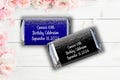 Printed Miniature Candy Stickers | Small Candy Bar Labels | Silver Sparkle | Birthday, Retirement, Wedding and more | more sizes available