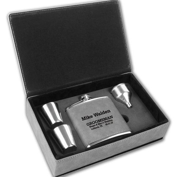 Personalized Gray Hip Flask | Drinking Gift Set | Groomsmen Flask | Best Man Flask | Flask Gift Set | Gift for Him | Gift For Dad Il_570xn