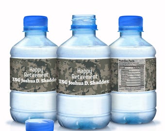 30 Retirement Water Bottle Labels - Armed Services Retirement Water Labels - Military Retirement Labels - Camouflage Retirement Labels