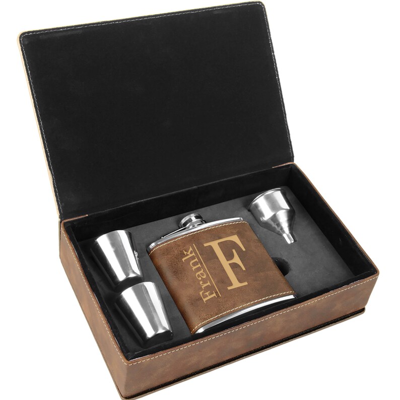 Groomsmen Rustic Leather Flask, Personalized Engraved Box Set, Best Man, Bridesmaid, Bachelor Party, Proposal ,Wedding Favors image 3