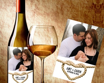 Wedding Wine Label - Wine Label with Photo - Wedding Photo Wine Bottle Labels - Love Knot Photo Wine Labels - Love Knot Heart Wine Labels