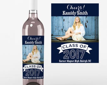 4 Photo Graduation Wine Labels • Personalized Graduation Wine Label - Add Your Picture - Class of 2021 Wine Labels - Custom Color