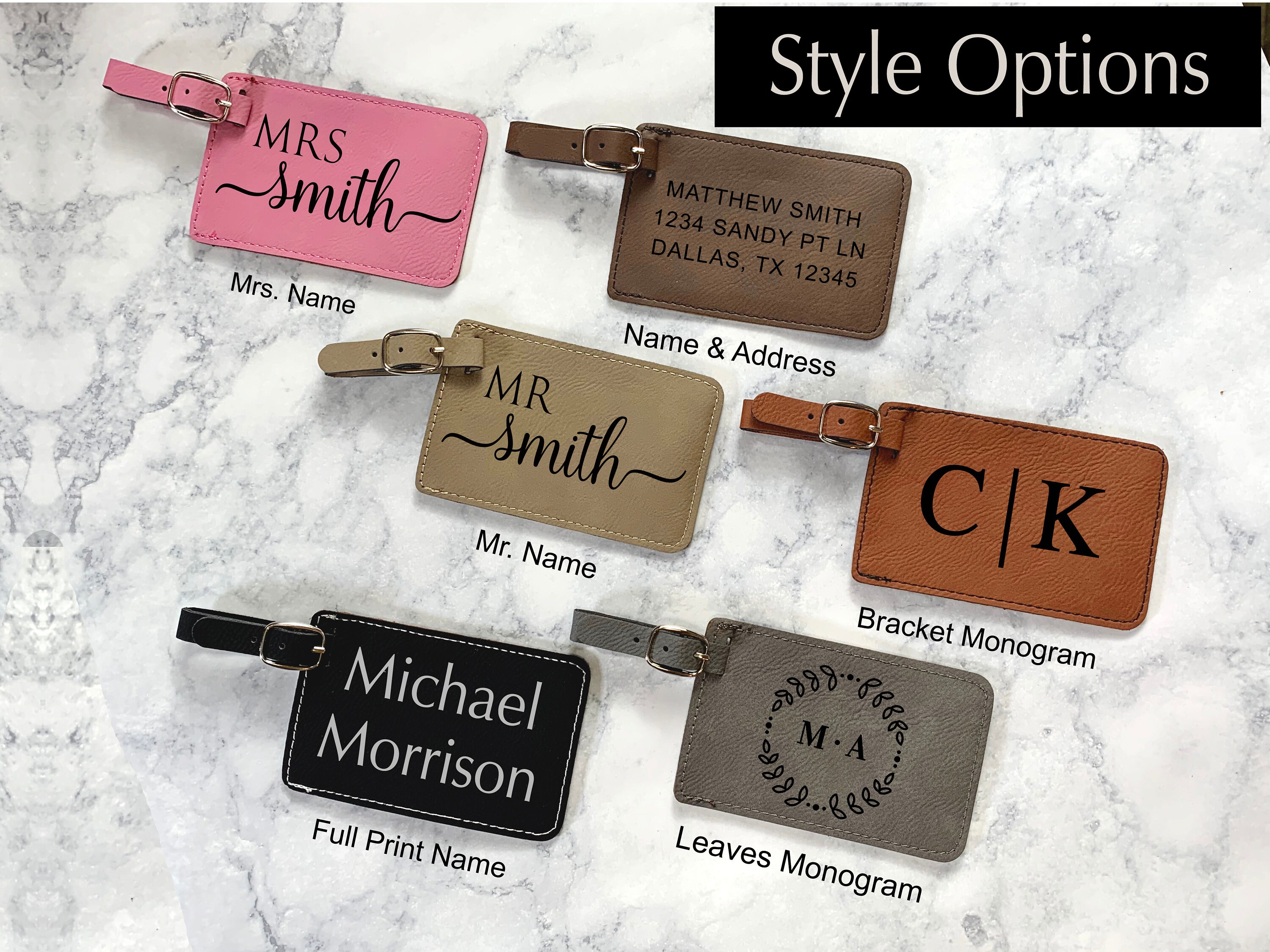 Personalized Leather Luggage Tag with Monogram or Handwriting