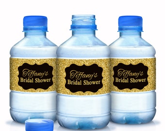 30 Wedding Water Bottle Labels, Personalized Water Bottle Labels, Waterproof Label, Bridal Shower Labels, Welcome Bags, Gold Glitter