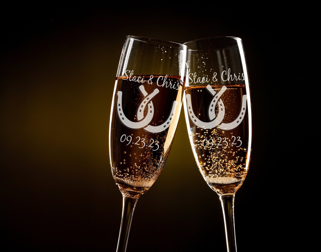 Rustic Wedding Personalized Champagne Glasses Custom Engraved Champagne