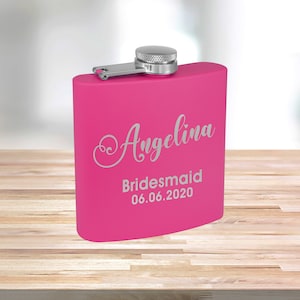 Personalized Matte Pink Flask Custom Flask Engraved Pink Flask Birthday Flask Wedding Party Gift Bridesmaid Gift Pink Flask Bridal Party