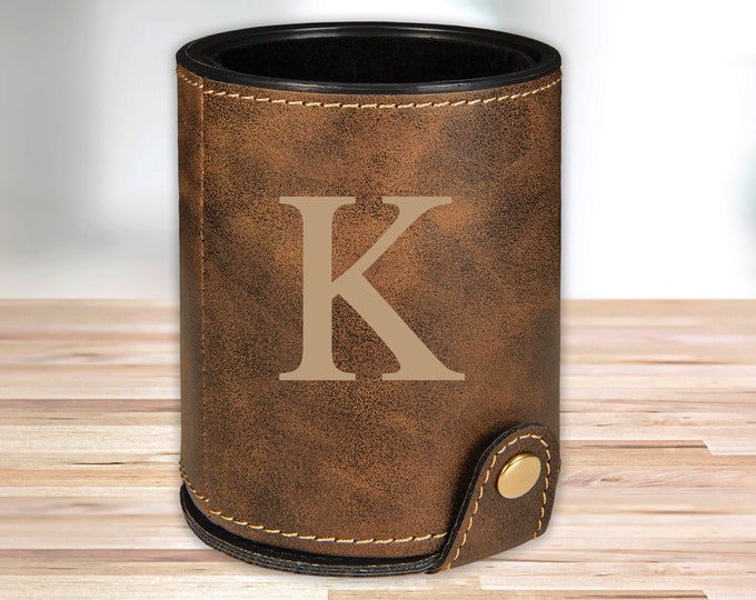 Personalized Leather Dice Cup: Rustic Brown Groomsmen Gift