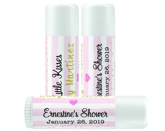 Lip Balm Labels - Personalized Lip Balm Labels - Baby Shower Lip Balm labels - 1 Sheet of 12 Pink Stripes Baby Shower Labels