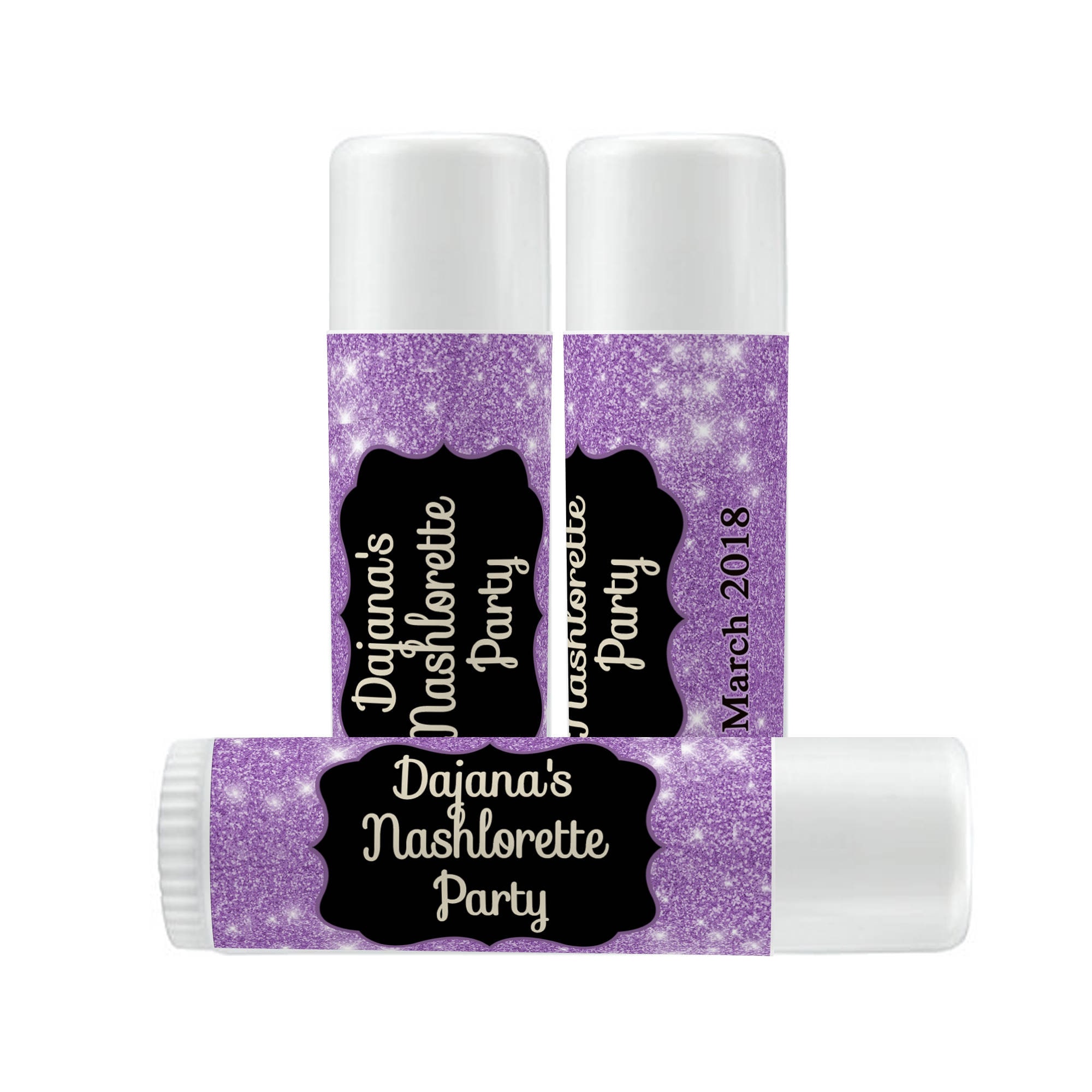 Personalized Lip Balm Labels Lavender Glitter Bachelorette Etsy