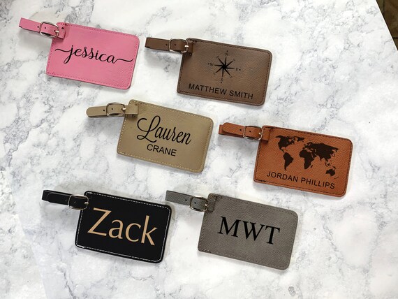 Custom Engraved Luggage Tag, Leather Luggage Tag, ID Name Tag, Monogram Suitcase Tag, Carry On Tag, Backpack Tag, ID Bag Tag Il_570xn