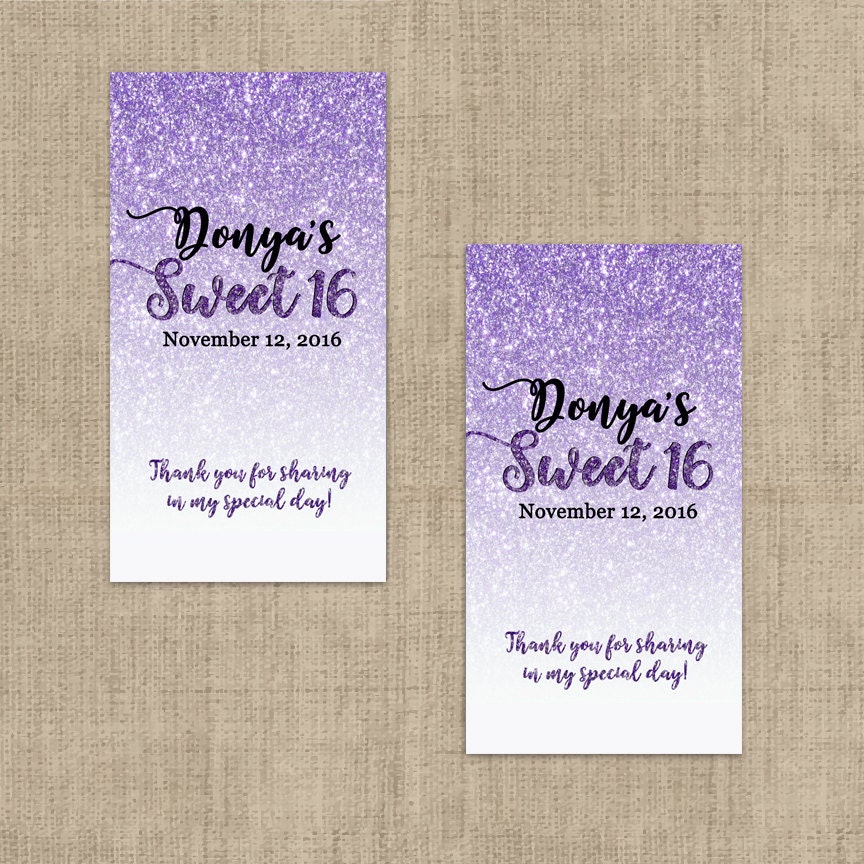 Personalized Purple Glitter Sweet 16 Miniatures Chocolate ...
