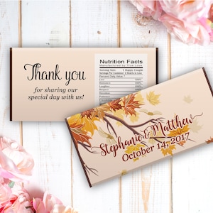 12 Fall Leaves Large Candy Bar Wrappers for Large Chocolate Bars - Fall Wedding Favors, Birthday Favors, Bridal Shower, Wedding (Set of 12)