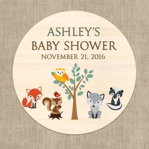 30 Glossy Round Labels - Baby Shower Favor Labels - Baby Shower Stickers - Woodland Favors - Baby Animal Baby Shower Favors