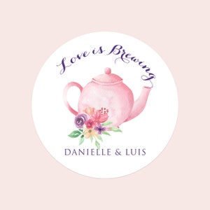 Love is Brewing Wedding Favor Stickers: Personalized Tea or Coffee