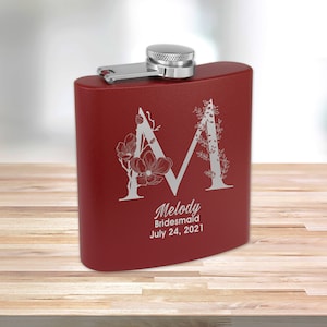 Personalized Matte Burgundy Flask | Custom Flask | Engraved Pink Flask | Birthday Flask | Wedding Party Gift | Bridesmaid Gift