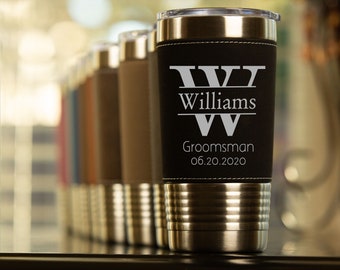 Personalized Leather Travel Tumbler 20 oz | Groomsman Tumbler - Best Man Tumbler - Personalized Travel Mug - Gift for Him - Groomsman Gift