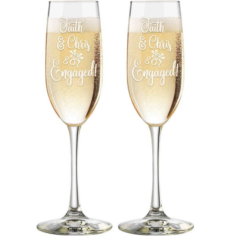 Just Engaged Personalized Champagne Glasses Custom Engraved Etsy