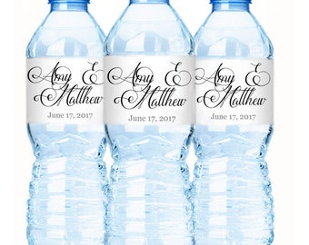 Wedding Water Bottle Labels, Personalized Water Bottle Labels, Waterproof Label, Bridal Shower Labels, 30 Modern Wedding Labels