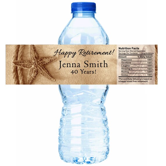 30 Personalized Starfish Retirement Water Bottle Labels Ocean Themed