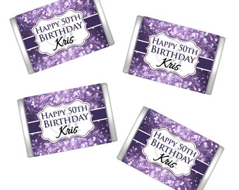 50th Birthday Miniatures Chocolate Wrappers - Birthday Chocolate Wrappers - Birthday Décor - Purple Birthday