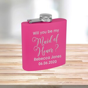 Personalized Matte Pink Flask Custom Flask Engraved Pink Flask Birthday Flask Wedding Party Gift Bridesmaid Gift Pink Flask image 8