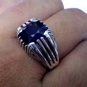 Sapphire Mens Ring, Handmade Birthstone Jewelry, 925 Sterling Silver, Neelam Stone, Personalized Gifts for Boyfriend, Promise Ring
