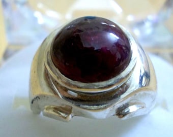 Anillo de cabujón de rubí hecho a mano: plata de ley 925, ajustable