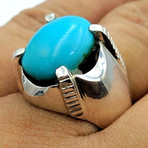 Handmade Turquoise Mens Ring: 925 Sterling Silver Feroza Gemstone