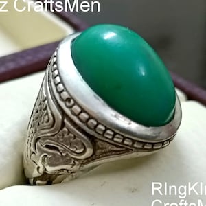 Green Turquoise Men Ring, Sabza, Feroza Stone, 925 Sterling Silver, Handmade Birthstone Jewelry, Personalized Gifts for Him, Cool Man Rings